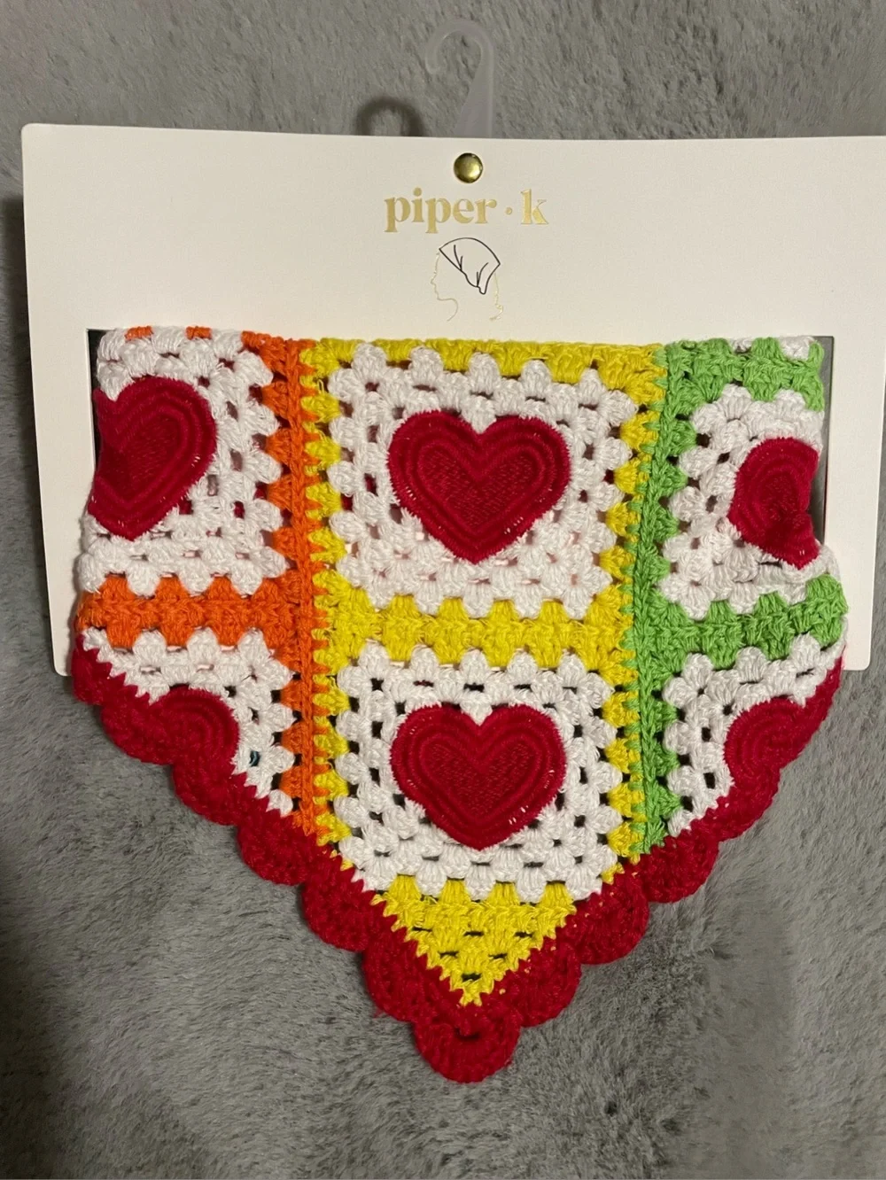 ❤️New Piper Multicolor Crochet Heart Accent Head Scarf